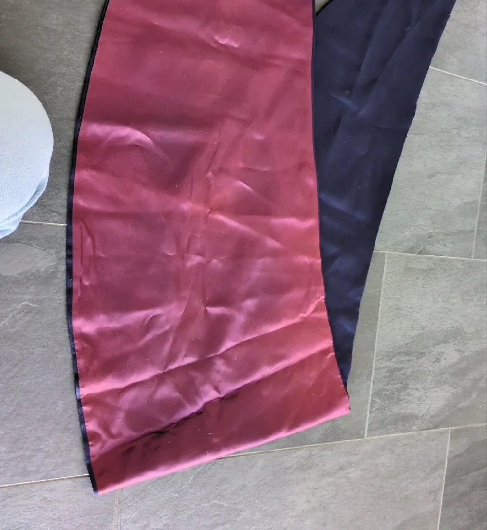 Dressy Over The Shoulder Shawl Navy Blue Satin Material Lined With Maroon Inside - Picture 3 of 4